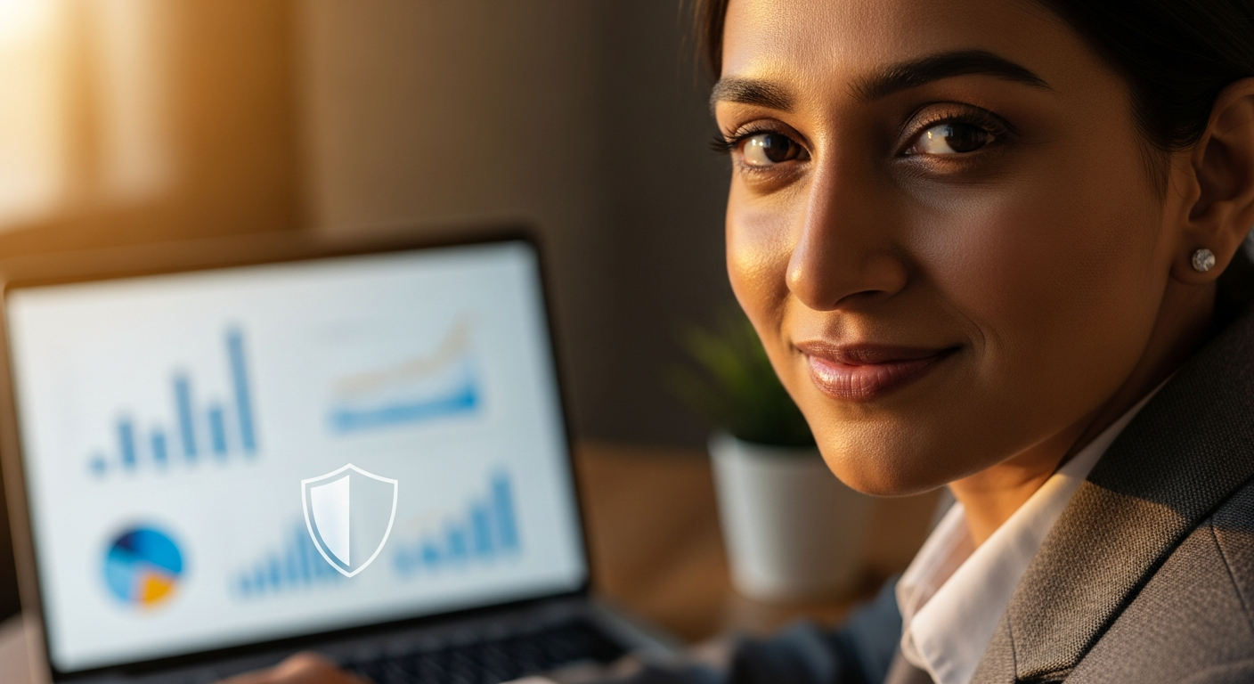 "A small business owner contemplating the future of their business, symbolizing the need for a protective shield like commercial insurance."